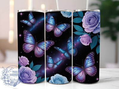 Galaxy Butterfly Neon 20oz Tumbler, Neon Floral Cup Wrap, Cosmic Butterfly Design, Sublimation Tumbler Wrap, 20Oz Tumbler Design, Artistic Fantasy Cup, Stylish Neon Galaxy Wrap Sublimation ToriDesigns 
