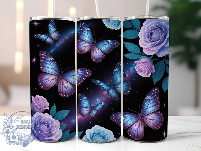 Galaxy Butterfly Neon 20oz Tumbler, Neon Floral Cup Wrap, Cosmic Butterfly Design, Sublimation Tumbler Wrap, 20Oz Tumbler Design, Artistic Fantasy Cup, Stylish Neon Galaxy Wrap Sublimation ToriDesigns 