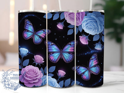 Galaxy Butterfly Neon 20oz Tumbler, Neon Floral Cup Wrap, Cosmic Butterfly Design, Sublimation Tumbler Wrap, 20Oz Tumbler Design, Artistic Fantasy Cup, Stylish Neon Galaxy Wrap Sublimation ToriDesigns 