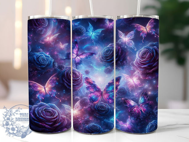 Galaxy Butterfly Neon 20oz Tumbler, Neon Floral Cup Wrap, Cosmic Butterfly Design, Sublimation Tumbler Wrap, 20Oz Tumbler Design, Artistic Fantasy Cup, Stylish Neon Galaxy Wrap Sublimation ToriDesigns 