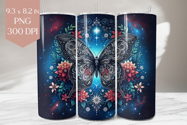 Galaxy Butterfly Tumbler Wrap PNG 20oz Sublimation Sublimation BijouBay 