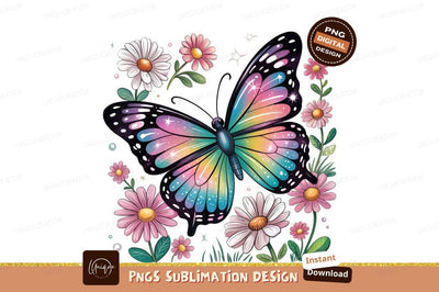 Galaxy Butterfly With Flowers Sublimation Png Sublimation Designangry 