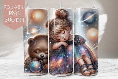 Galaxy Girl and Bear Tumbler PNG Sublimation BijouBay 