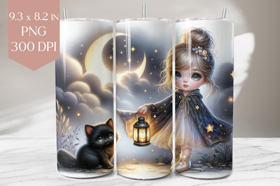 Galaxy Girl and Black Cat Tumbler Wrap PNG Sublimation BijouBay 