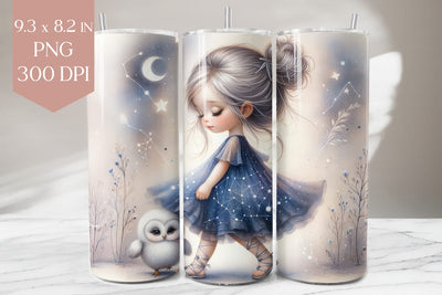 Galaxy Girl and Owl Tumbler Wrap PNG Sublimation BijouBay 