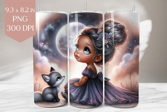 Galaxy Girl Tumbler Wrap PNG, Moon Fox 20oz Tumbler Design Sublimation BijouBay 