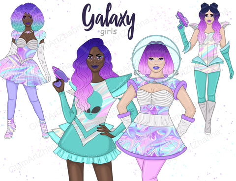 Galaxy GIRLS Space Cosmic Astronomy Planet Kawaii Astral PNG SVG GlamArtZhanna 