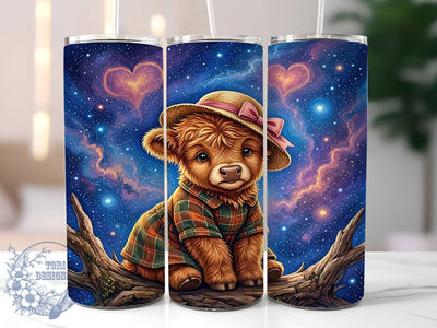 Galaxy Highland Cow 20oz Tumbler, Galaxy Theme, Highland Cow, Cosmic Style, Whimsical Aesthetic, Rustic Charm, Skinny Tumbler, Sublimation PNG Sublimation ToriDesigns 