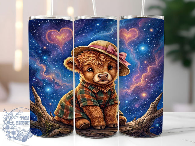 Galaxy Highland Cow 20oz Tumbler, Galaxy Theme, Highland Cow, Cosmic Style, Whimsical Aesthetic, Rustic Charm, Skinny Tumbler, Sublimation PNG Sublimation ToriDesigns 