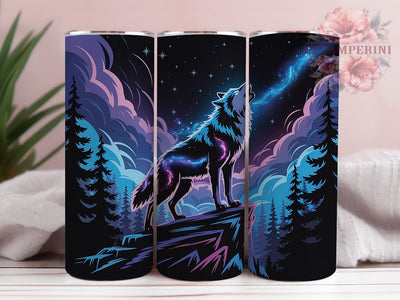Galaxy Howling Wolf Tumbler, Galaxy Theme, Cosmic Night Sky, Mystical Wildlife Design, Aurora Borealis Style, Fantasy Nature Scene, Tumbler Wrap, Sublimation Design, 20oz Tumbler, Celestial Artwork Sublimation Li Zamperini 