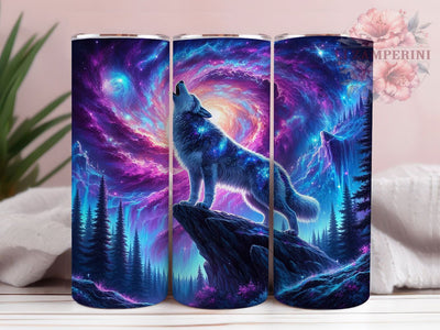 Galaxy Howling Wolf Tumbler, Galaxy Theme, Cosmic Night Sky, Mystical Wildlife Design, Aurora Borealis Style, Fantasy Nature Scene, Tumbler Wrap, Sublimation Design, 20oz Tumbler, Celestial Artwork Sublimation Li Zamperini 