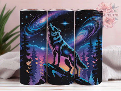 Galaxy Howling Wolf Tumbler, Galaxy Theme, Cosmic Night Sky, Mystical Wildlife Design, Aurora Borealis Style, Fantasy Nature Scene, Tumbler Wrap, Sublimation Design, 20oz Tumbler, Celestial Artwork Sublimation Li Zamperini 