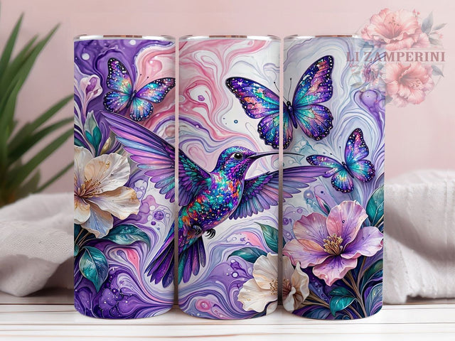 Galaxy Hummingbird Butterfly Acrylic 20oz Tumbler, Galaxy Design, Hummingbird Motif, Butterfly Accent, Acrylic Style, Sublimation Wrap, 20oz Tumbler, Cosmic Charm Sublimation Li Zamperini 