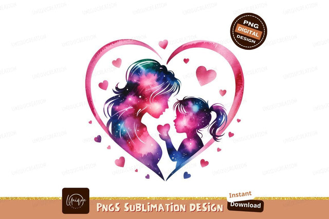 Galaxy Mother And Daughter Watercolor Silhouette Sublimation Designangry 