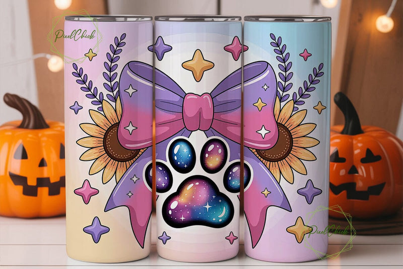 Galaxy Paw Print & Sunflower Bow Tumbler Sublimation PixelChick 