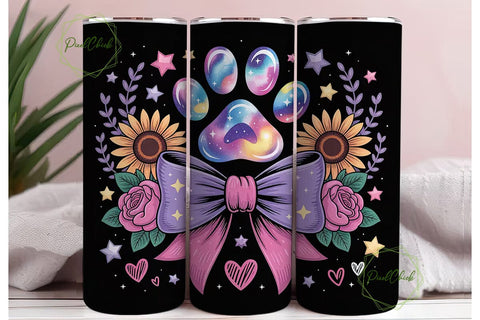 Galaxy Paw Print & Sunflower Bow Tumbler Sublimation PixelChick 