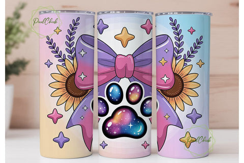 Galaxy Paw Print & Sunflower Bow Tumbler Sublimation PixelChick 