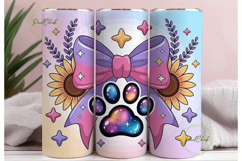 Galaxy Paw Print & Sunflower Bow Tumbler Sublimation PixelChick 