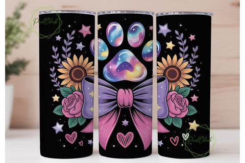 Galaxy Paw Print & Sunflower Bow Tumbler Sublimation PixelChick 