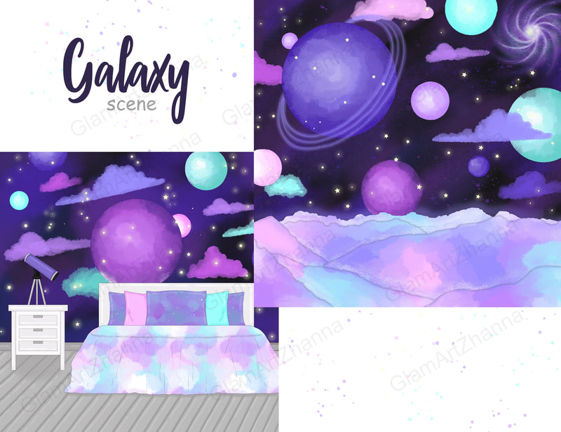 Galaxy SCENE Cosmos Space Fly Astronomy Planet Stars Ufo PNG SVG GlamArtZhanna 
