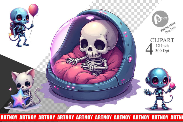 Galaxy Skeletons Clipart Sublimation artnoy 