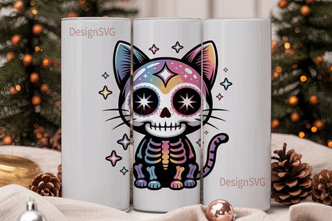 Galaxy Sugar Skull Cat 20oz Tumbler Wrap Sublimation DesignSVG 