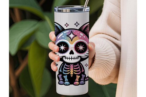Galaxy Sugar Skull Cat 20oz Tumbler Wrap Sublimation DesignSVG 