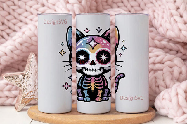 Galaxy Sugar Skull Cat 20oz Tumbler Wrap Sublimation DesignSVG 