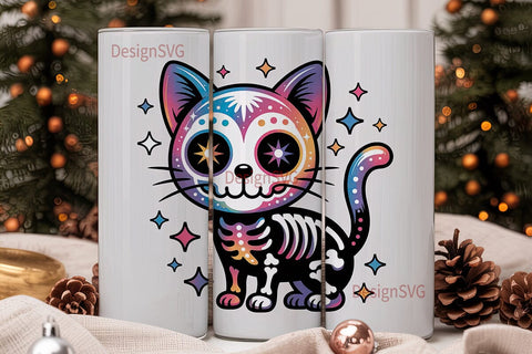 Galaxy Sugar Skull Cat 20oz Tumbler Wrap Sublimation DesignSVG 