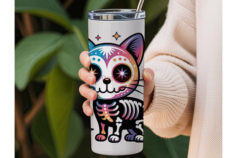 Galaxy Sugar Skull Cat 20oz Tumbler Wrap Sublimation DesignSVG 