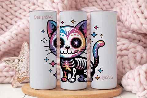 Galaxy Sugar Skull Cat 20oz Tumbler Wrap Sublimation DesignSVG 