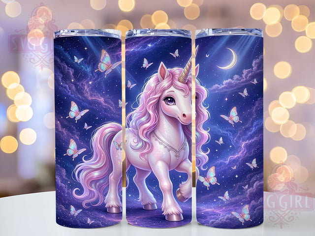 Galaxy Unicorn Butterfly 20oz Tumbler, Galaxy Theme, Unicorn Motif, Butterfly Design, Glow Effect, Mystical Charm, Skinny Tumbler, Sublimation PNG Sublimation SvggirlplusArt 
