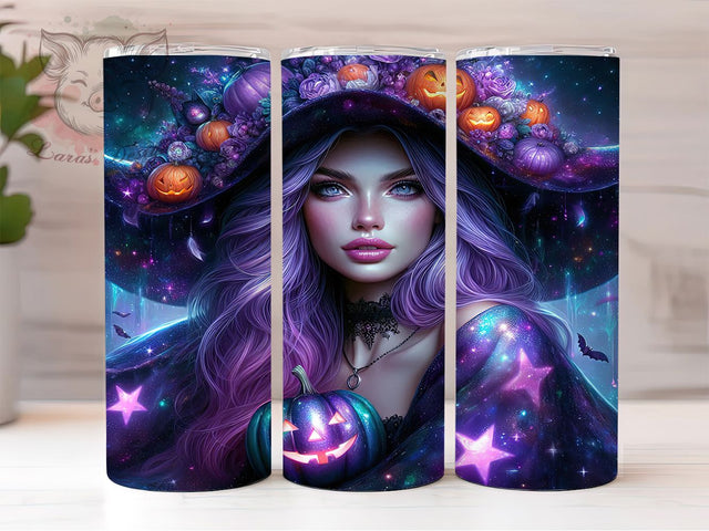 Galaxy Witch Purple Pumpkin Tumbler, Purple Pumpkin Wrap, Spooky Witch Cup, Cosmic Halloween Design, 20oz Tumbler Wrap, Witch Sublimation, Galaxy Halloween Drinkware Sublimation Lara' s Designs 