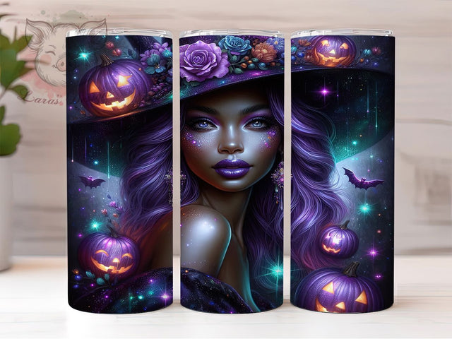 Galaxy Witch Purple Pumpkin Tumbler, Purple Pumpkin Wrap, Spooky Witch Cup, Cosmic Halloween Design, 20oz Tumbler Wrap, Witch Sublimation, Galaxy Halloween Drinkware Sublimation Lara' s Designs 