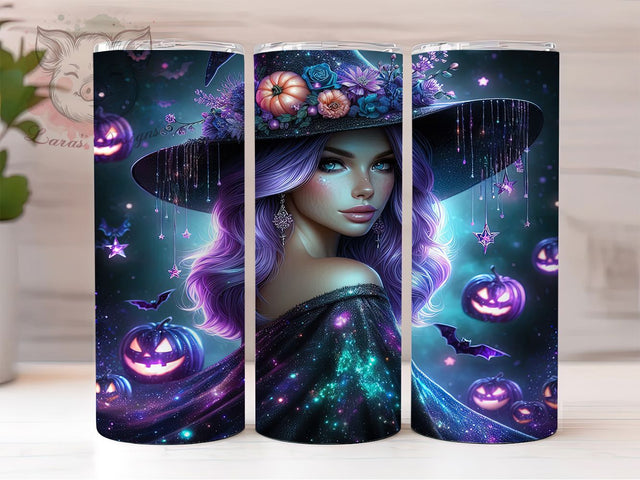 Galaxy Witch Purple Pumpkin Tumbler, Purple Pumpkin Wrap, Spooky Witch Cup, Cosmic Halloween Design, 20oz Tumbler Wrap, Witch Sublimation, Galaxy Halloween Drinkware Sublimation Lara' s Designs 