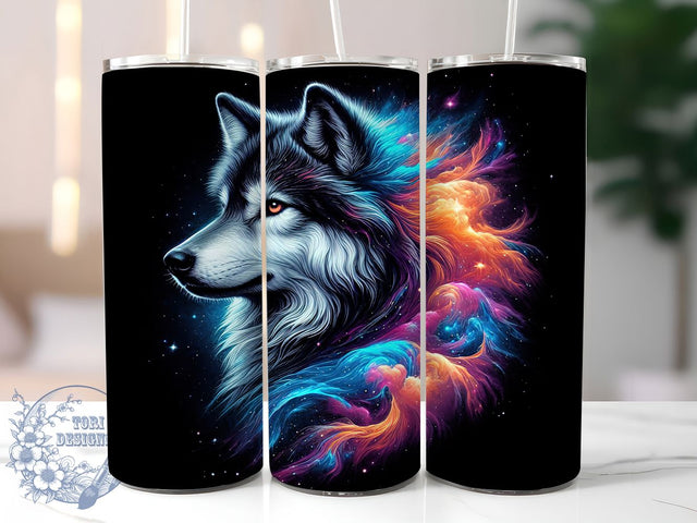 Galaxy Wolf Cosmic 20oz Mystical Tumbler Wrap, Starry Night Wolf Sublimation, Mystical Wolf 20oz Design, Space-Themed Wolf Tumbler, Vibrant Nebula Wolf Wrap, Celestial Animal Tumbler Sublimation ToriDesigns 