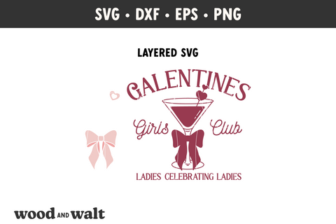 Galentines Girls Club SVG | Girly Valentine PNG | V-Day Coquette Bow Design SVG Wood And Walt 