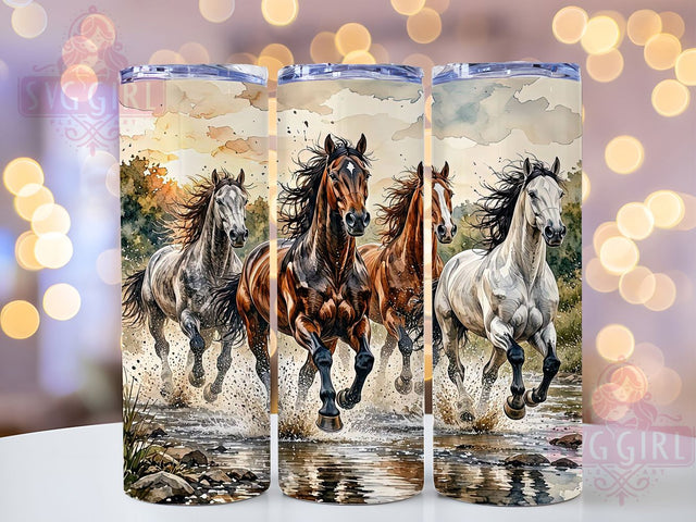 Galloping Horses Watercolor 20oz Tumbler, Galloping Horses, Watercolor Design, Equine Motif, Sublimation Wrap, 20oz Tumbler, Rustic Aesthetic, Nature Charm Sublimation SvggirlplusArt 