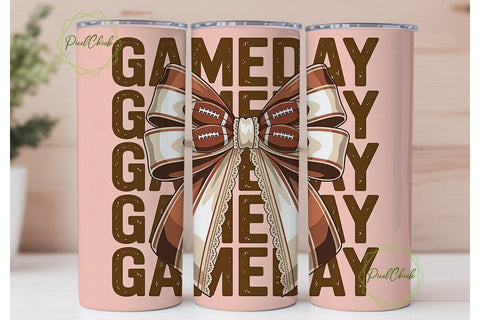 Game Day Bow 20oz Tumbler Wrap Sublimation PixelChick 