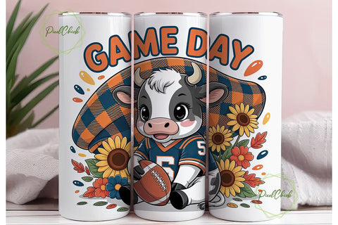 Game Day Cow Tumbler Wrap Sublimation PixelChick 