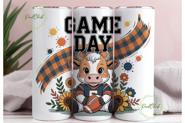 Game Day Cow Tumbler Wrap Sublimation PixelChick 