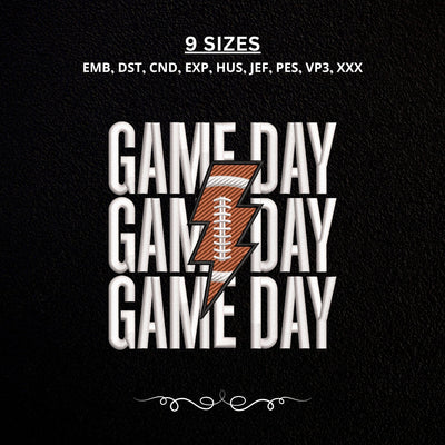 Game Day Football Embroidery Design – Football Lightning Bolt Sports Typography Machine Embroidery File Embroidery/Applique DESIGNS PatternFeed8 
