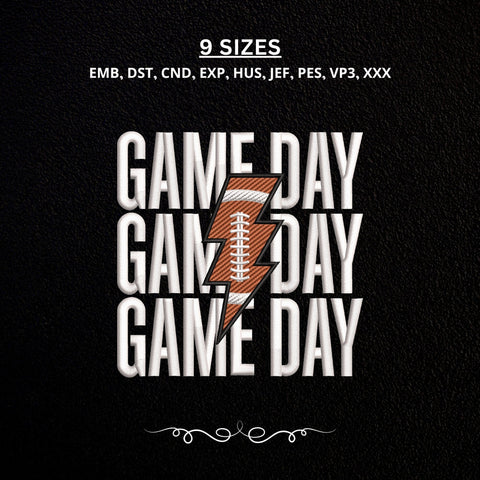 Game Day Football Embroidery Design – Football Lightning Bolt Sports Typography Machine Embroidery File Embroidery/Applique DESIGNS PatternFeed8 