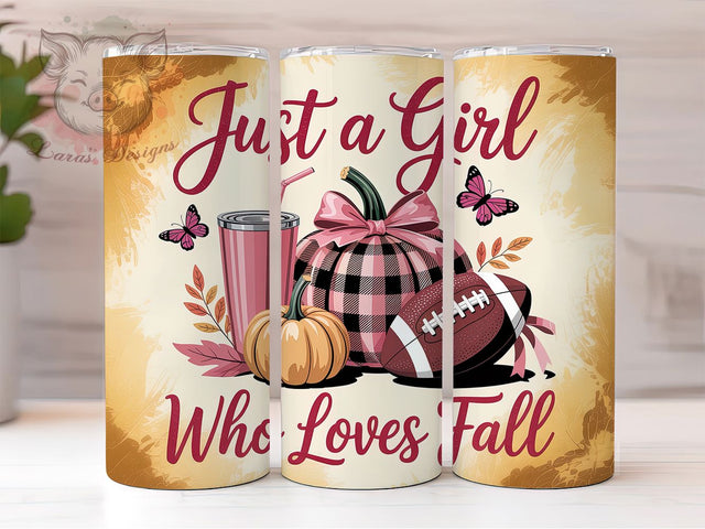 Game Day Football Fall Tumbler Wrap, Fall Football Tumbler, 20oz Skinny Tumbler, Sublimation Download, Just A Girl Who Loves, Game Day Tumbler, Autumn Pumpkin Tumbler Sublimation Lara' s Designs 