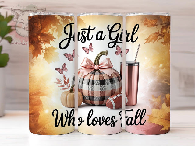 Game Day Football Fall Tumbler Wrap, Fall Football Tumbler, 20oz Skinny Tumbler, Sublimation Download, Just A Girl Who Loves, Game Day Tumbler, Autumn Pumpkin Tumbler Sublimation Lara' s Designs 
