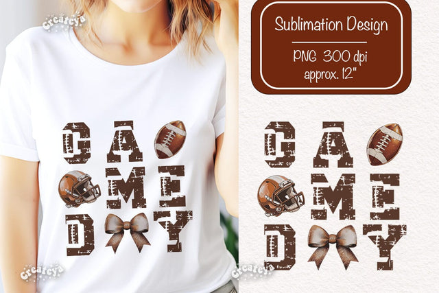 Game Day png Retro American Football PNG sublimation t-shirt design Bow png helmet clipart Sublimation Createya Design 