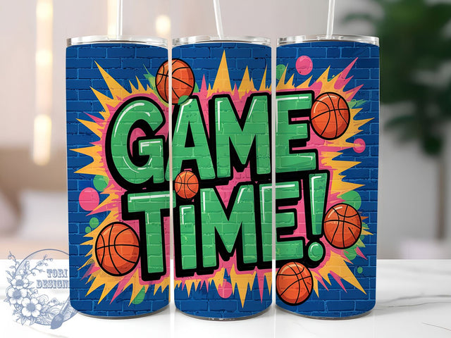 Game Time Basketball Sports Tumbler Wrap, Game Time Tumbler PNG, 20oz Sports Tumbler Design, Basketball Sublimation Wrap, Sports Fan Tumbler, Hoops Tumbler PNG, Athlete Tumbler Design Sublimation ToriDesigns 