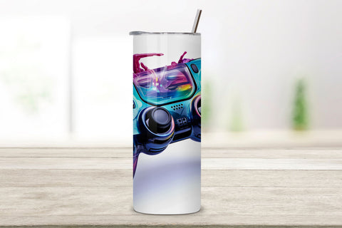 Gamer 20 oz skinny tumbler sublimation design Neon PNG, Gamer Tumbler Wrap, 3D Game Controller Tumbler Wrap, 20oz Skinny Tumbler, Video Game Sublimation, Video Gaming Tumbler Wrap Sublimation FloridPrintables 