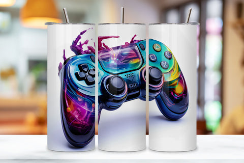 Gamer 20 oz skinny tumbler sublimation design Neon PNG, Gamer Tumbler Wrap, 3D Game Controller Tumbler Wrap, 20oz Skinny Tumbler, Video Game Sublimation, Video Gaming Tumbler Wrap Sublimation FloridPrintables 