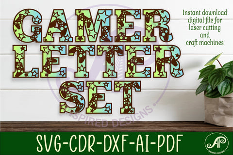 Gamer alphabet set. 2 layer letters. 78 letter options SVG APInspireddesigns 